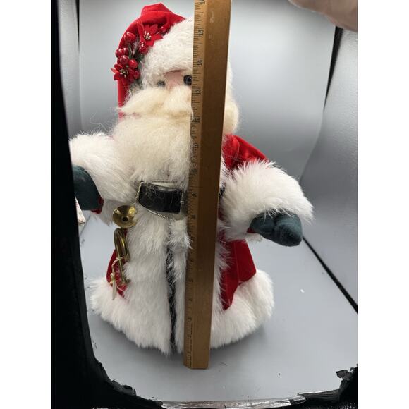Vintage Santa Claus Figure Red Velvet Coat Faux Fur Trim Weighted Base 18” - Picture 6 of 6